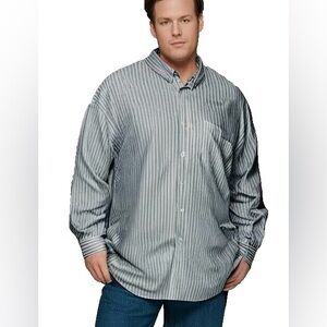 Lands' End Shirt Size 4XL Casual Button Up Mens  Long Sleeve White/Gray Stripes